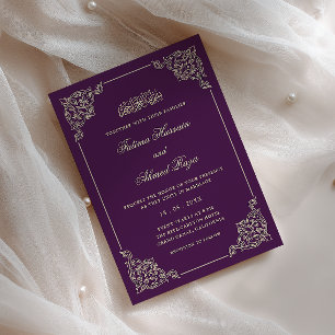 Antiker Gold-Violett-Purpur-Muslim-Hochzeit Einladung
