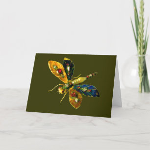 ANTIKER GOLDENER LIBELLEN SCHMUCK MIT EDELSTEINEN KARTE