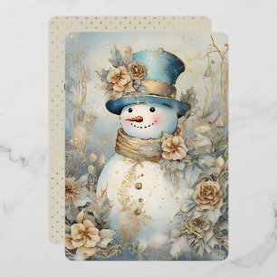 Antiker goldener Schneemann Folien Feiertagskarte