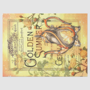 Antiker goldener Sommer-Teekessel-Decoupage Seidenpapier