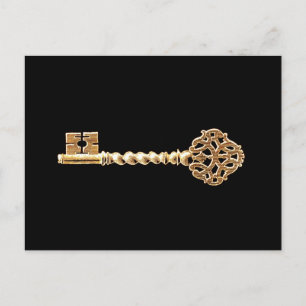 Antiker goldener Steampunk-Schlüssel Postkarte