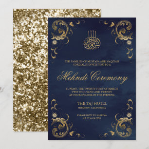 Antiker Goldrahmen Navy Blau Islamische Mehndi Einladung