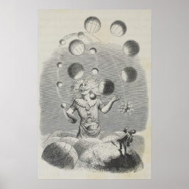 Antiker Grandville Spaß Astronomie Planet Juggling Poster