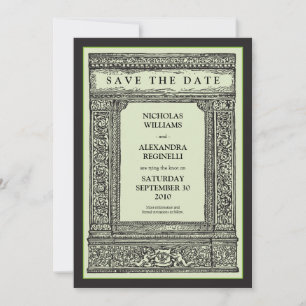 Antiker gravierter Rahmen Save-the-Date (Salbei/Sc Save The Date
