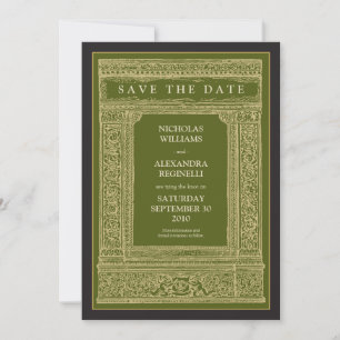 Antiker Gravurrahmen Save the Date (oliv/gold)