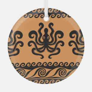 Antiker griechischer Oktopus, Wellenmuster Ornament Aus Glas