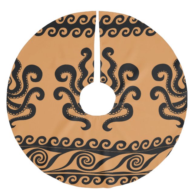 Antiker griechischer Oktopus, Wellenmuster Polyester Weihnachtsbaumdecke (Vorderseite)