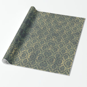 Antiker grüner Bronze-Blumenkranz Damast Geschenkpapier