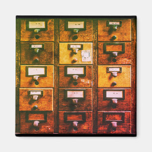 Antiker Holzschrank für Bibliothekskarteikarten Magnet