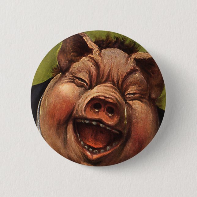 Antiker Humor, lustiges viktorianisches Schwein la Button (Vorderseite)