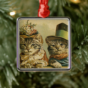 Antiker Humor, viktorianische Braut Bräutigam Katz Ornament Aus Metall