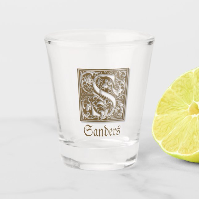 Antiker Illustrierter Buchstabe S Schnapsglas (Vorderseite)