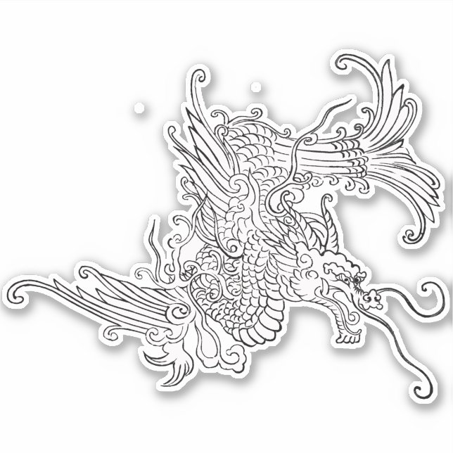Antiker japanischer Drache Schwarz-Weiß Aufkleber (Vorderseite)
