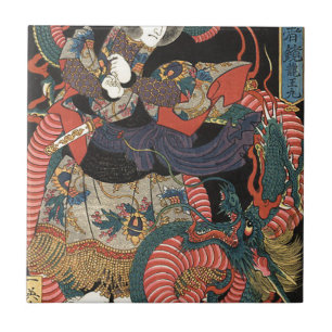 Antiker Japanischer Roter Drache Fliese