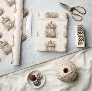 Antiker Käfig mit Blumen und Schmetterlingen Geschenkpapier
