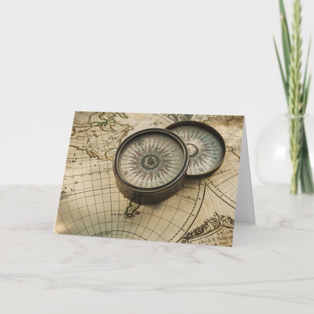 Antiker Kompass auf Karte (Vorderseite)