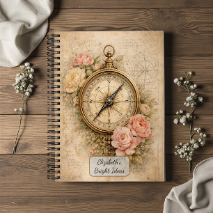 Antiker Kompass mit Rosen Notizbuch