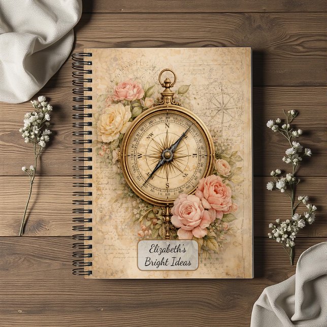Antiker Kompass mit Rosen Notizbuch (Von Creator hochgeladen)
