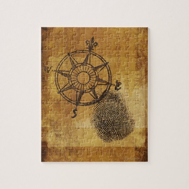 Antiker Kompass-Rose mit Fingerabdruck Puzzle (Vertikal)