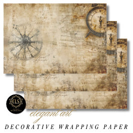 Antiker Kompass Vintage-Uhr Geschenkpapier Set