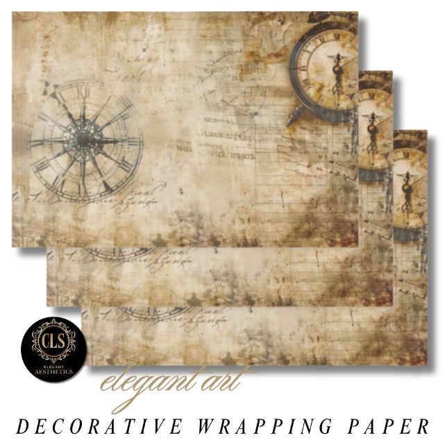 Antiker Kompass Vintage-Uhr  Geschenkpapier Set (Wrapping Paper - Vintage Compass Antique Clock)