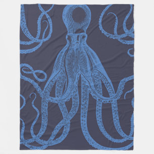Antiker Krake Blau auf Blau Fleecedecke