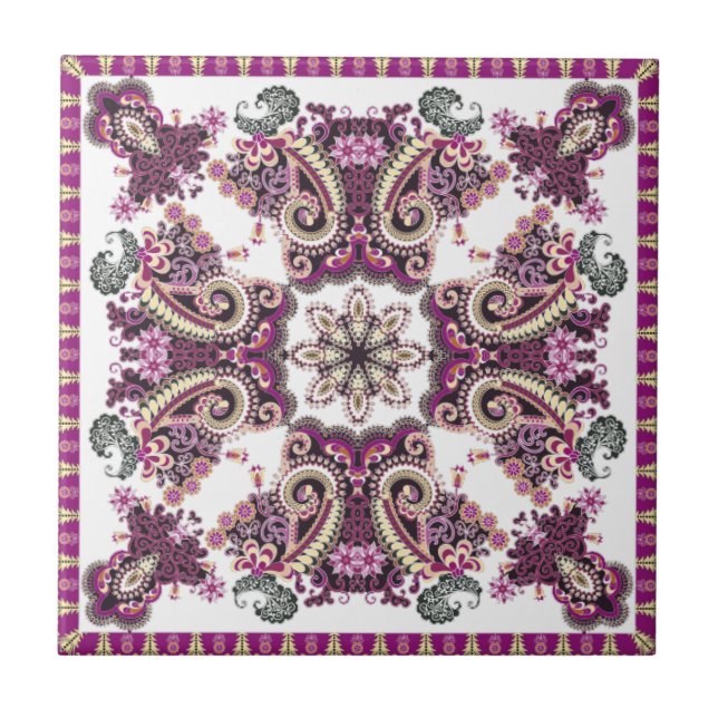 Antiker Lila Plum Aquamarin Paisley | Fliese (Vorderseite)
