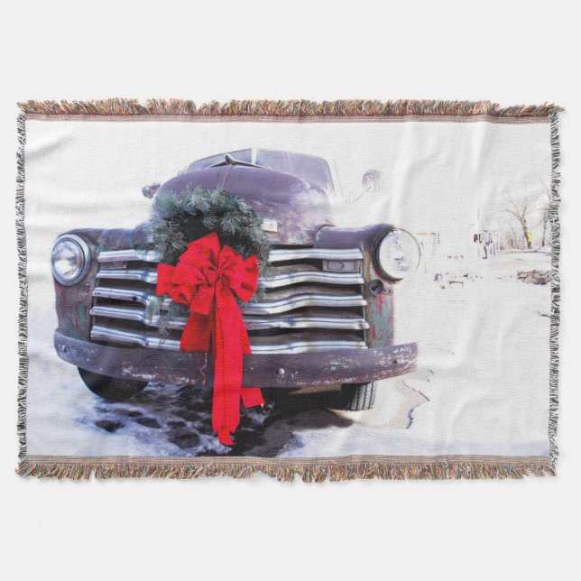 Antiker LKW mit festlicher Weihnachtsfeier Decke (Vorderseite)