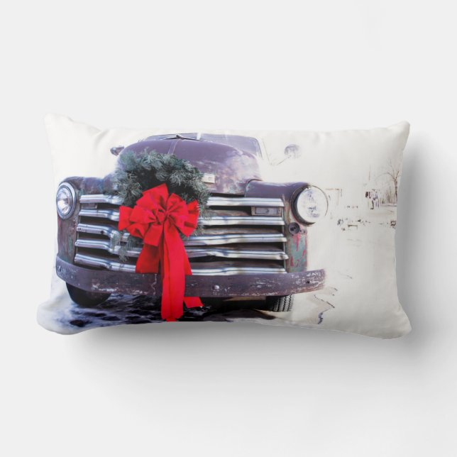 Antiker LKW mit festlicher Weihnachtsfeier Lendenkissen (Vorderseite)