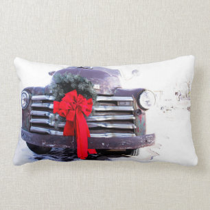 Antiker LKW mit festlicher Weihnachtsfeier Lendenkissen