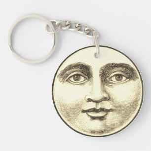Antiker Mann im Mond Vollgesicht braun Sepia Gold Schlüsselanhänger