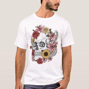 Antiker medizinischer Anatomie-Schädel-Blume T-Shirt
