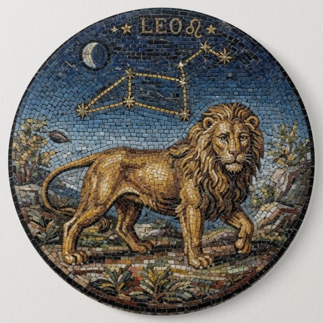 Antiker Mosaik-Zodiak-Löwe im Stil der Antike Button (Vorderseite)