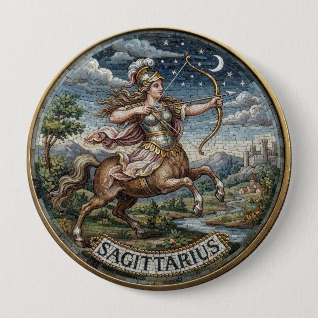 Antiker Mosaik-Zodiak-Schütze   Button (Vorderseite)