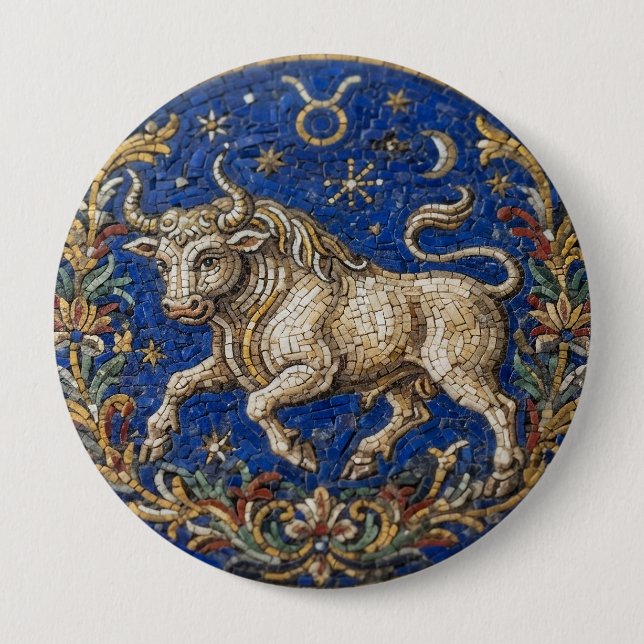Antiker Mosaik-Zodiak-Stier  Button (Vorderseite)