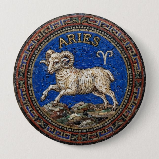 Antiker Mosaik-Zodiak-Widder-Knopf im Stil eines A Button (Vorderseite)