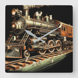 Antiker Motor Eisenbahn Quadratische Wanduhr