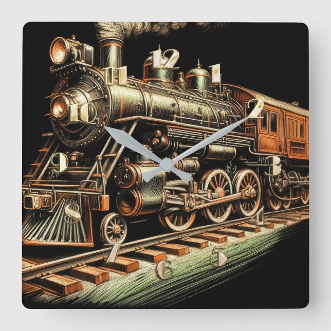 Antiker Motor Eisenbahn Quadratische Wanduhr (Vorderseite)