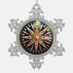 antiker nautischkompaß des Küstenstrandes Schneeflocken Zinn-Ornament