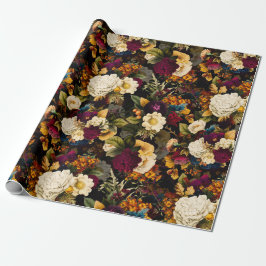 Antiker Nostalgischer Anemon und Rose Muster schwa Geschenkpapier