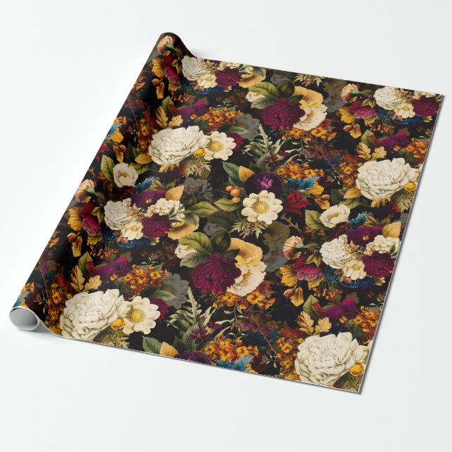 Antiker Nostalgischer Anemon und Rose Muster schwa Geschenkpapier (Ungerollt)