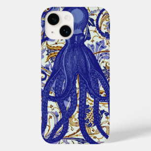 Antiker Oktopus auf blau-gold-blumigem Hintergrund Case-Mate iPhone 14 Hülle