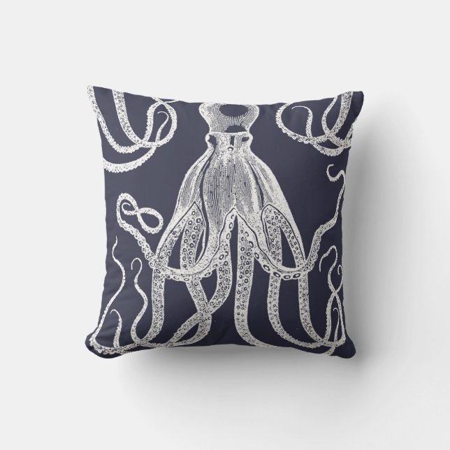 Antiker Oktopus auf blau Kissen (Vorderseite)