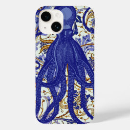 Antiker Oktopus auf blauer goldener Blume Case-Mate iPhone 14 Hülle