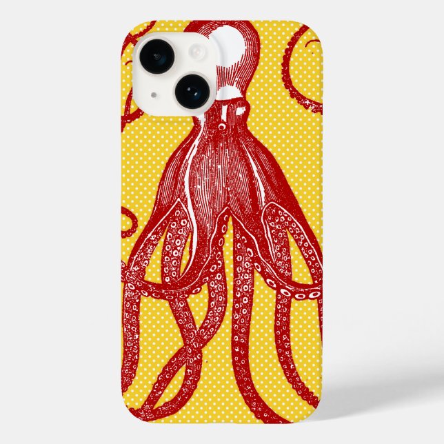 Antiker Oktopus auf gelbem Mikrodot Case-Mate iPhone Hülle (Rückseite)