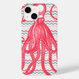 Antiker Oktopus auf Korallen und Aqua Chevrons Case-Mate iPhone 14 Hülle
