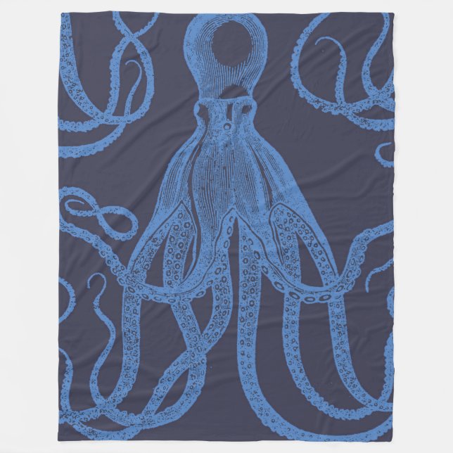 Antiker Oktopus Blau auf blau Fleecedecke (Vorderseite)