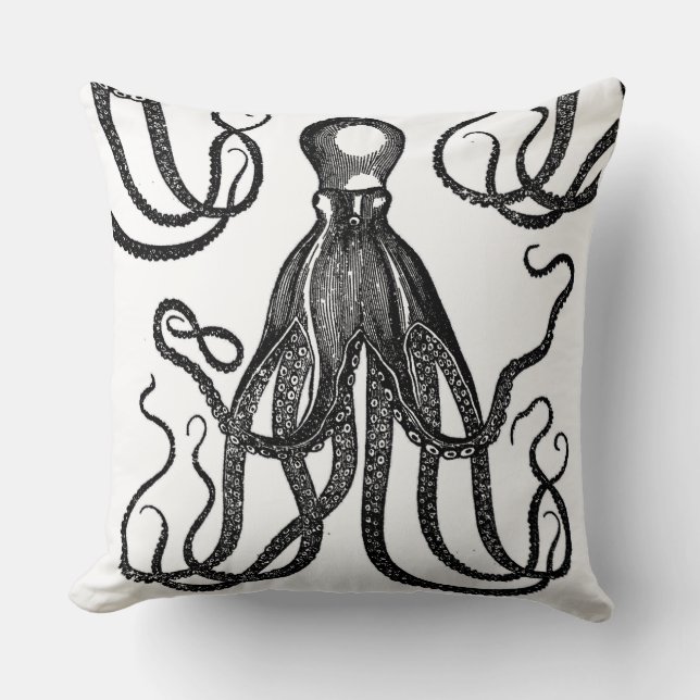 Antiker Oktopus mit Tentakeln Schwarz Kissen (Vorderseite)