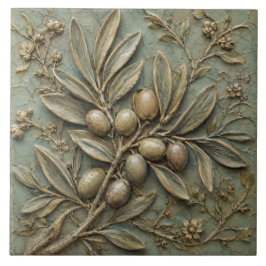 Antiker Olivenzweig Botanischer Faux-Relief Fliese