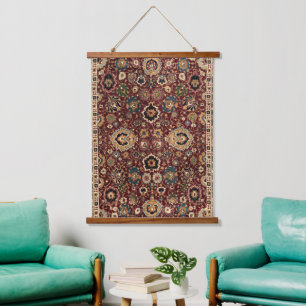 Antiker Orientalischer Persischer Herat-Teppichdru Wandteppich Mit Holzrahmen